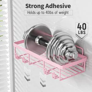 Pink 5 Pack Wall-Mounted Carbon Steel Shower Storage Racks for Bathroom and Toiletries