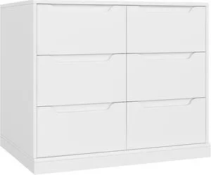 Cotowins White 6 Drawer Double Dresser Wide Wooden Chest of Drawers Storage Cabinet for Bedroom Living Room