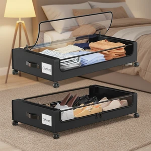 Under Bed Storage with Wheels Storage Containers Clear Lids Rolling Storage Drawers for Clothes Shoes Blankets Organizer Bins