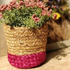 Modern Circle Eco-Friendly Flexible Jute and Dyed Jute Braided Multi-Purpose Storage Basket