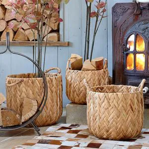 Set Braided Water Hyacinth basket storage Durable laundry baskets Organization with handles straw plant holder Christmas gift