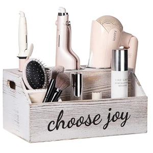 Eco-Friendly Painted Wooden Hair Tool Organizer Bathroom Supplies Countertop Storage And Vanity Caddy