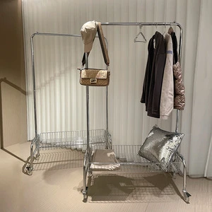 Eco-Friendly Movable Coat Rack Clothes Drying and Storage Rack with Basket Bedroom Furniture Trolley