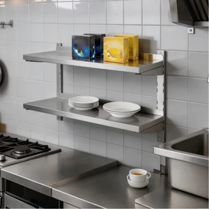 Adjustable Wall Mounted Shelf Double-layer Stainless Steel for Kitchen Cutlery Rack Hanging Storage Holding Hotel Restaurant