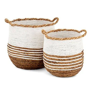 Multi-Purpose Eco-Friendly Rectangle Natural Rattan Jute Yarn Storage Basket Set Decorative Woven Organizer for Home Storage