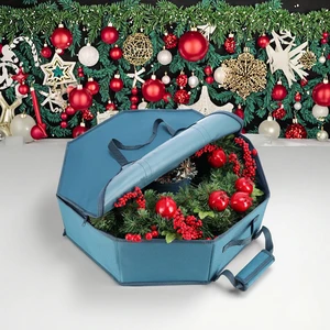 Behome Collection Collapsible Durable High Capacity Christmas Wreath Storage Organizer Fabric Hardshell Space-Saving Fits