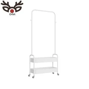 Modern Metal Coat Rack with Two Wheels and Brake for Living Room Bathroom & Dining Storage Cart
