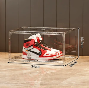 Transparent Multilayer Stacking Shoe Storage Box with Magnetic Side Door and Cover for Sneaker Organization