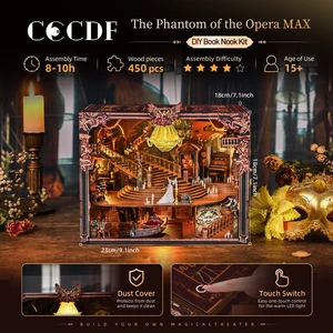 Premium Custom DIY Book Nook Kit Wooden Bookshelf Insert Miniature Diorama LED Light Dust Cover Adults Gifts Home Decor