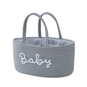 Portable Woven Cotton Rope Storage Basket Baby Nappy Caddy Organizer Large Diaper Nursery Storage Bin With Removable Insert
