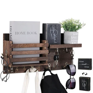 Fashionable Retro Wall Mount Wood Coat Rack Shelf Multifunctional Key and Mail Holder Hot Selling Wholesale for Kitchen Space