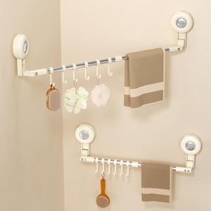 Multi Foldable Flexible Double Telescopic Towel Rack Bathroom Kitchen Non Drilling Suction Cup Wall Mounted Load-bearing Hook
