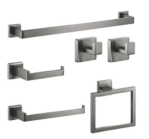 Gunmetal Stainless Steel Bathroom Accessories Set Wall Mounted Towel Bar Towel Ring Robe Hook Paper Holder