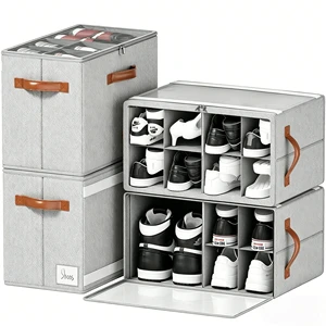 Modern Design Top Window Foldable Shoe Box Customizable Divider Shoe Storage Organizer with Zipper