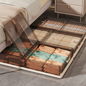 Haogle New Design Space Saving Under-bed Storage Box Plastic Foldable Storage Box With Cover Perfect For Under Bed Use