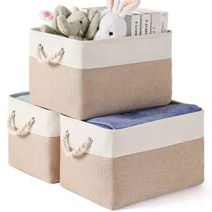 Foldable Rectangle Cotton Rope Printing Storage Woven Basket Collapsible Organizer With Handles
