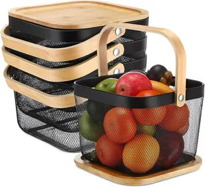Mesh Steel Basket with Handles and Lids Wire Mesh Basket Harvest Storage Organizer for Kitchen.