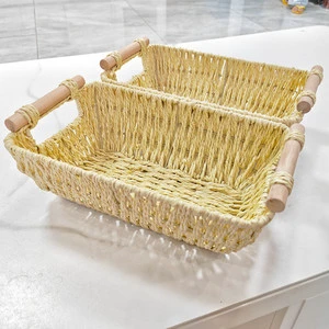 Home Modern Rectangle Multifunctional Eco-Friendly Paper Rope Woven Storage Basket Handle Precision Made Lightweight Kitchen