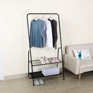 Modern Heavy Duty Metal 2 Tier Floor Coat Rack with Multi Functional Storage Shelves for Clothes and Ties