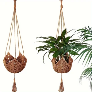 Factory Price Hand-woven Nordic Tassel Decorative Jute Hanging Planter Basket For Garden Balcony