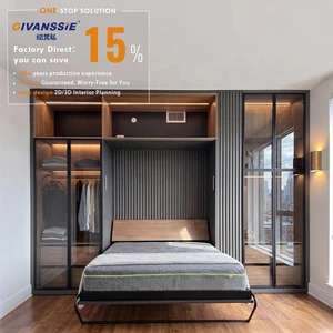 Modern Luxury Queen Wall-Mounted Murphy Vertical Foldable Space-Saving Multi-Functional Pine Wood Matching Storage Wardrobe