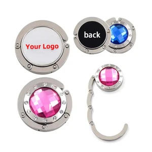 Custom Logo Portable Practical Folding Crystal Bag Hanger Tableside Bag Hook Diamond-encrusted Metal Buckle Bag Holder For Table
