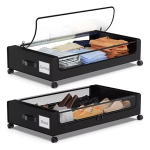 2pcs Under Bed Storage with Wheels Rolling Underbed Storage Containers with Clear Lids for Shoe Clothes Blankets Organization