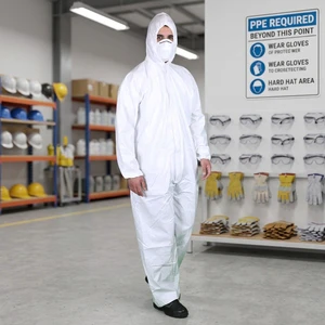 Type 5/6 Disposable Coverall Nonwoven Safety Workwear Anti-Dust Chemical Resistant Safety Clothing