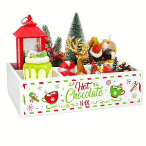 Rustic Wooden Organizer Bins Christmas Hot Cocoa Wood Storage Box for Holiday Farmhouse Party