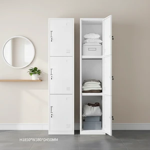Modern 3 Tier Assembled Metal Storage Locker Double Door Ventilation Key Lock Durable Eco-Friendly Gym Offices Employee Student