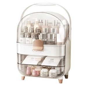 Large Capacity Makeup Organizer Storage Box with Drawers and Dustproof Cosmetic Holder with Cover for Skincare and Vanity Desk