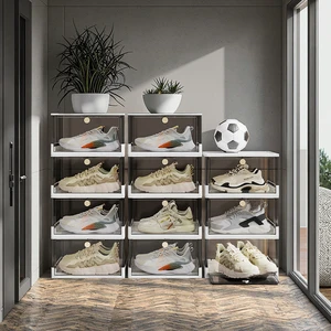Haogle Detachable Foldable Shoe Box 3layers clear Shoes Display case Stackable Transparent Plastic Foldable Sneaker Box