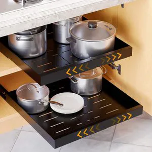 Wholesale Bamboo Pull Out Cabinet Organizer,Heavy Duty Pull Out Drawer for Cabinets with Adhesive Tape,Kitchen Slide Out Shelves