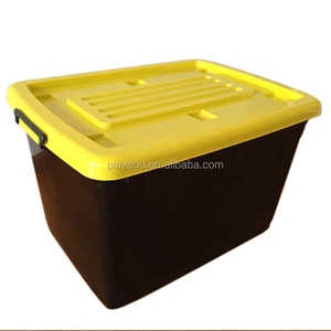 130 Liter Large Black Plastic Storage Boxes With Yellow Handle Lid for Storage Rain Shoes and Garden Tools