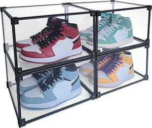 High Quality LED Light Shoe Rack Plastic Control Sneaker Storage Boxes Injection Rectangle Shape Stackable Design