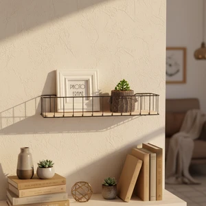 Wall Mounted Double Tier Wood Wire Rack Industrial Storage Floating Shelves Dorm Loft Home Accessories