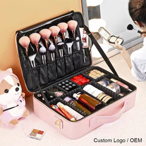 Custom Logo PU Leather Makeup Train Case Waterproof Large Capacity Cosmetic Organizer Portable Travel Storage Box