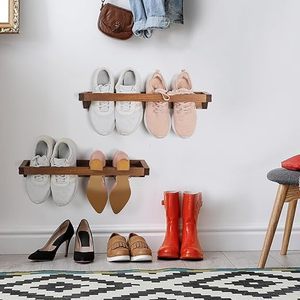Wall Mounted Durable Solid Wood Unique Design Shoe Storage Organizer and Display Racks for Entryway