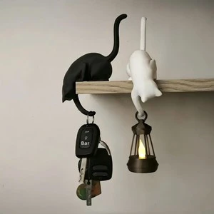 CJHMinimalist Style cat Shaped 3D Printed PLA Hanging Storage Hook Creative Black cat Tail Key Storage Container Home Decoration