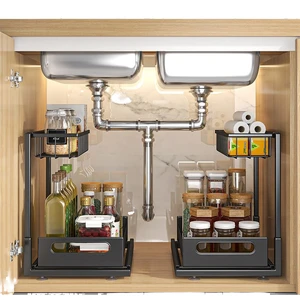 Hot Sale 2 Tier Under Sink Organizers Storage Rack with Sliding Drawer Multi-purpose Shelf Organizer for Kitchen Bathroom