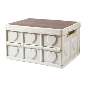 Modern Nordic Style Dust Proof Outdoor Folding Storage Box with Wood Lid PP Collapsible for Camping Outdoor Use