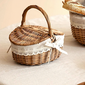 Eco-Friendly Wicker Bamboo Picnic Basket Handles Woven Vegetable Fruit Carrier For Festival Gift Storage Use Picnic Bread Saving