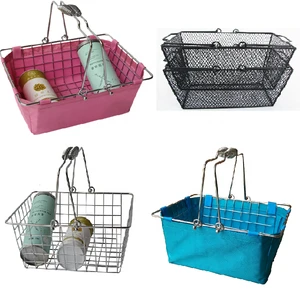 Custom Commercial Supermarket Store Retail Metal Wire Mesh Storage Basket Food Drink Shopping Basket With Superstore Handle