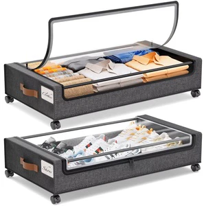 Hot Sale Under Bed Storage Containers with Wheels and Lid Rolling Under Bed Storage Organizer for Clothes Shoe Blanket Toy Book