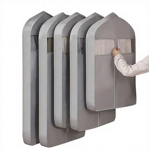 For Hot Sale Gray Non-woven Moisture-proof Clothes Dust Bag Suit Hanging Bag Jacket Dust Cover Storage Bag Custom Logo