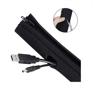 Flexible Dustproof Adjustable Protective Wire Holder Neoprene Cable Wire Management Sleeve With Zipper Hook Loop Cable Cover