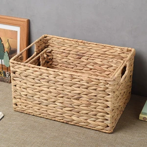 Handmade Water Hyacinth Woven Storage Basket with Handle Eco-Friendly Bathroom & Living Room Organizing Basket