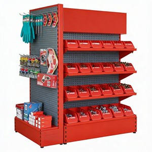 Double-Sided Heavy Duty Metallic Hardware Store Display Shelving-Adjustable Back Boltless Assembly Pegboard Rack For Tools