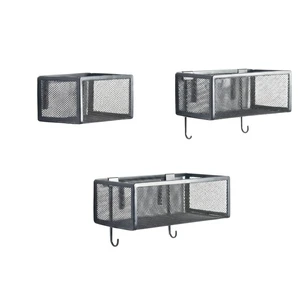 Modern Wall Mounted Storage Rack Metal Mesh Organizer for Office Kitchen Bathroom Hanging Wall Shelf with Hooks