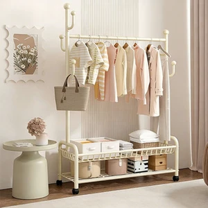 Modern Durable Iron Coat Rack with Wheels-Portable & Space-Saving for Hotel Bathroom Bedroom Kitchen School Supermarket Storage
